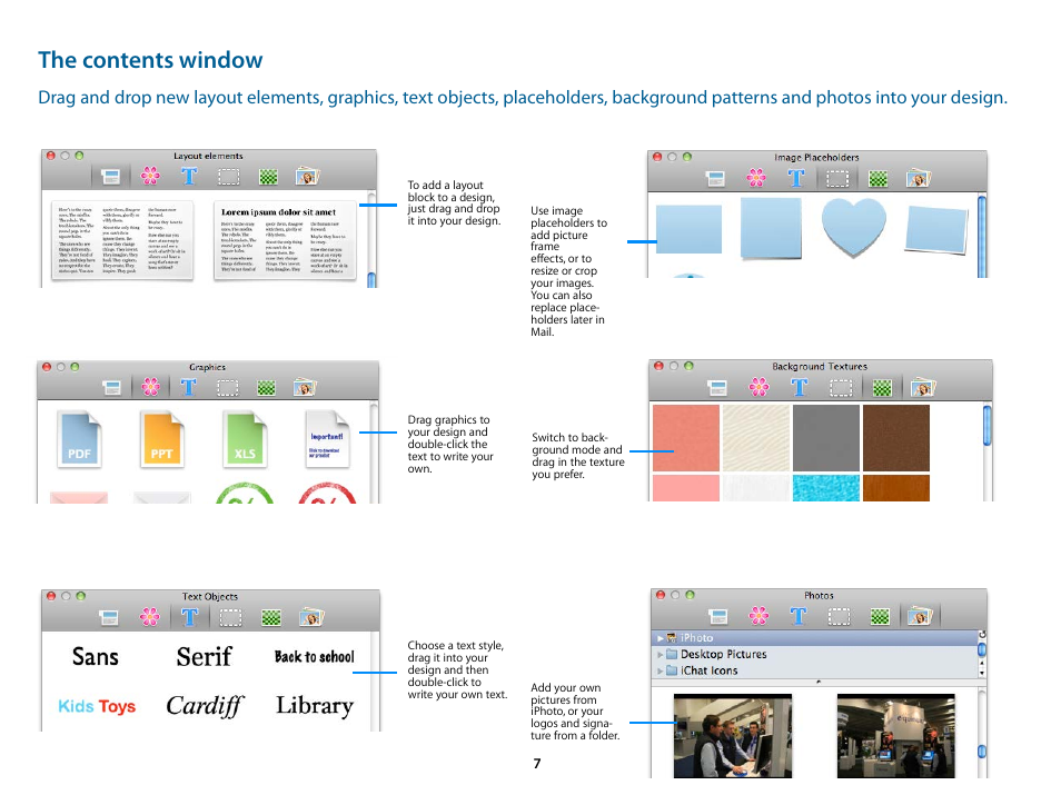 The contents window | equinux Mail Designer 1.3.4 User Manual | Page 7 / 40