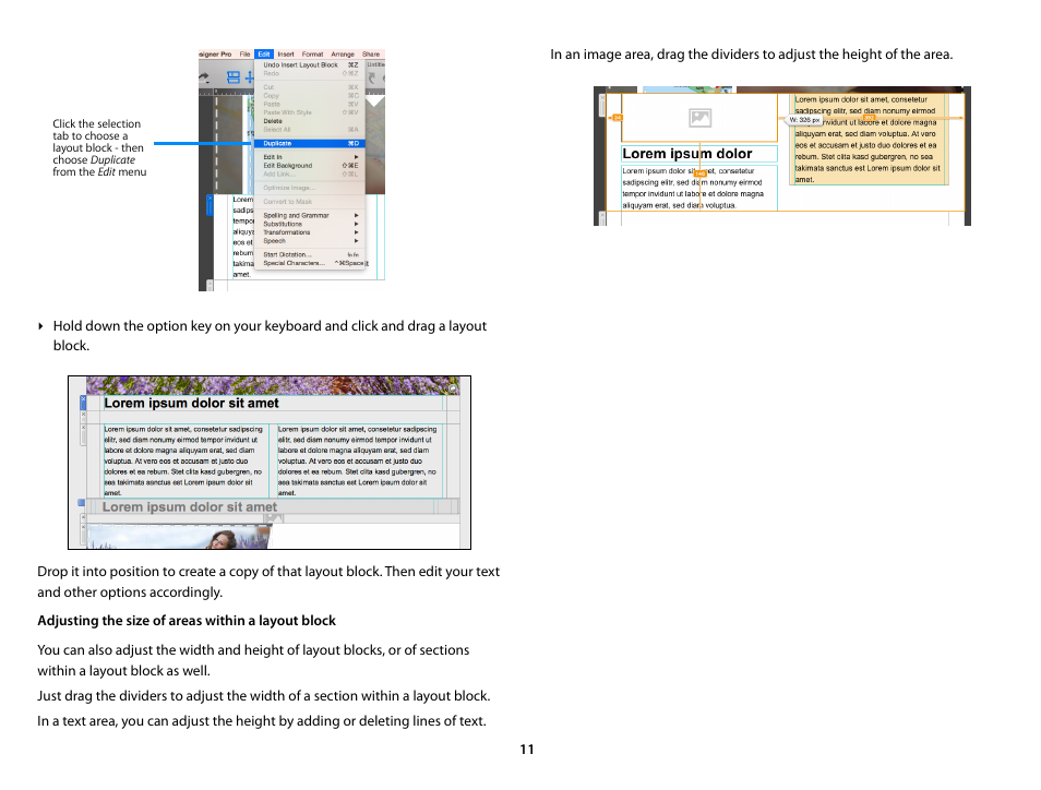 Adjusting the size of areas within a layout block | equinux Mail Designer Pro 2 User Manual | Page 11 / 50
