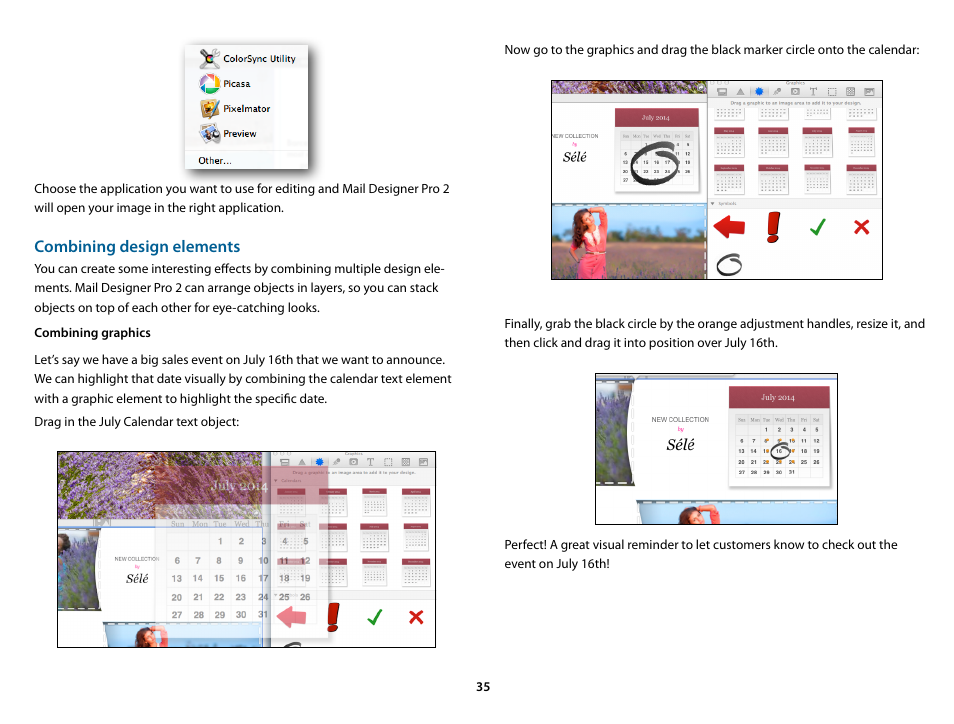 Combining graphics, Combining design elements | equinux Mail Designer Pro 2 User Manual | Page 35 / 50