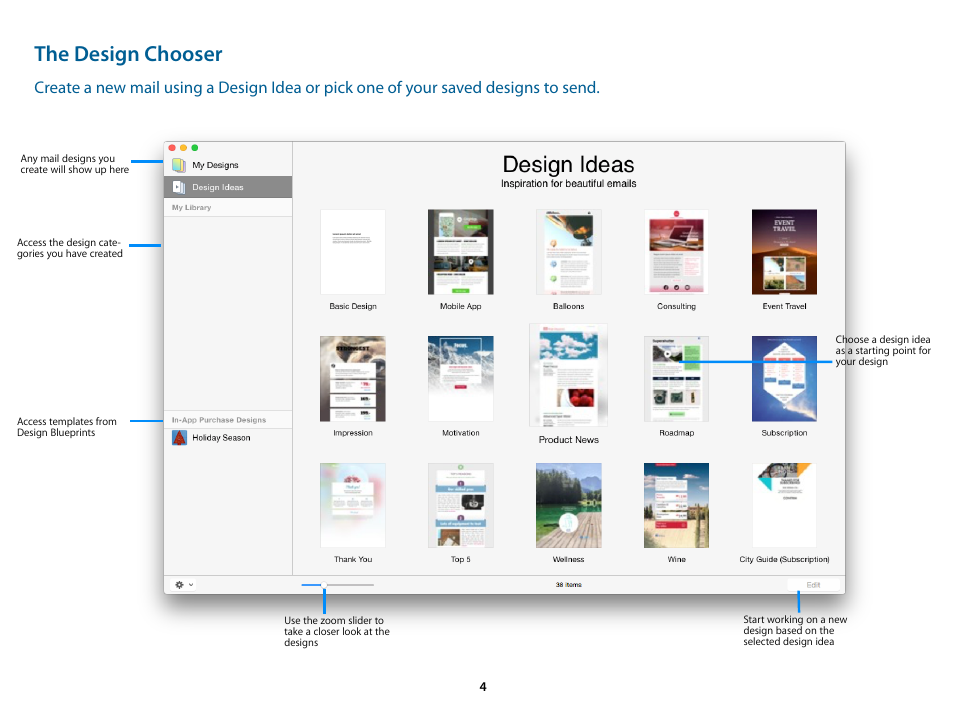 The design chooser | equinux Mail Designer Pro 2 User Manual | Page 4 / 50