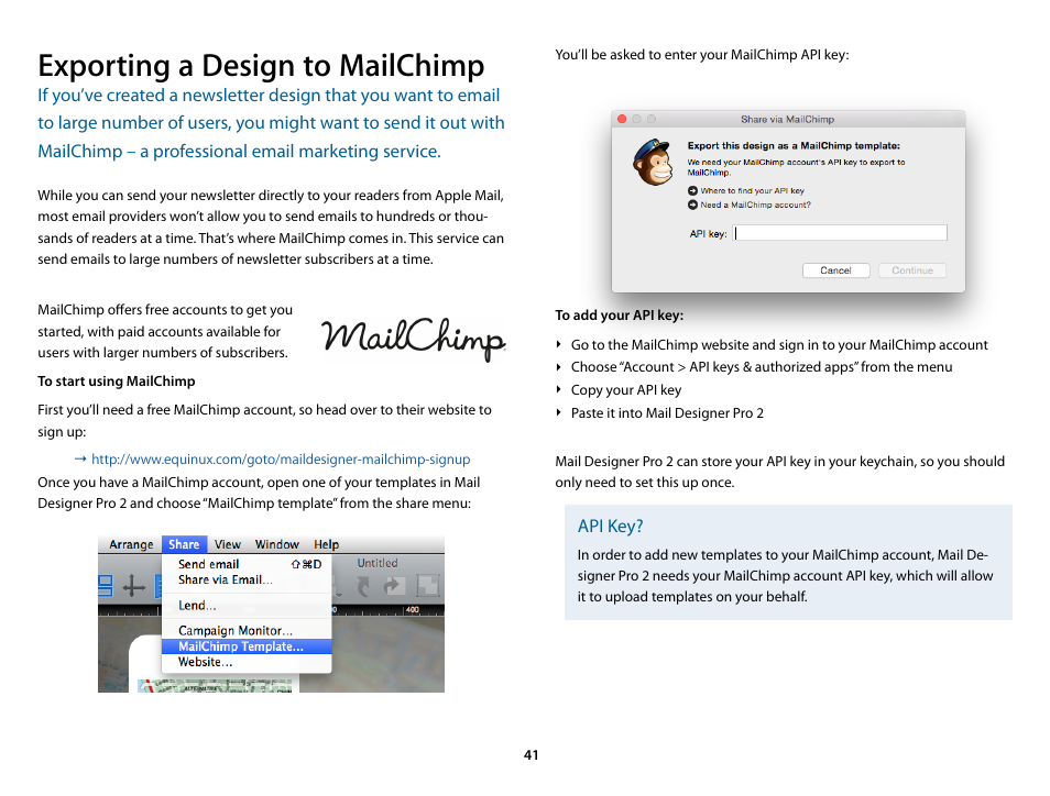 Exporting a design to mailchimp | equinux Mail Designer Pro 2 User Manual | Page 41 / 50