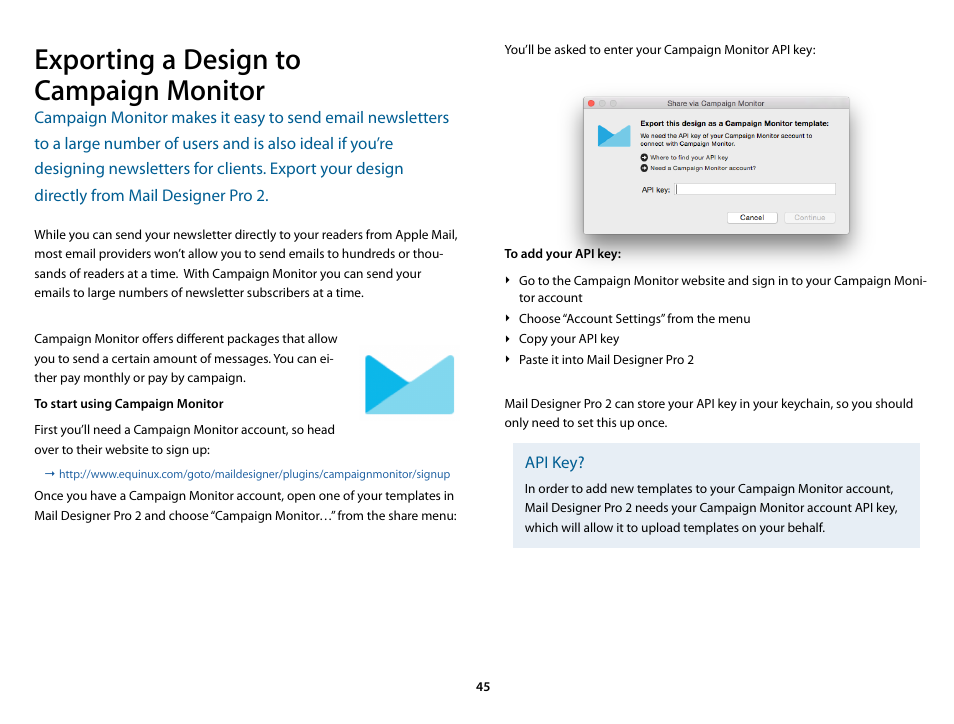 Exporting a design to campaign monitor | equinux Mail Designer Pro 2 User Manual | Page 45 / 50