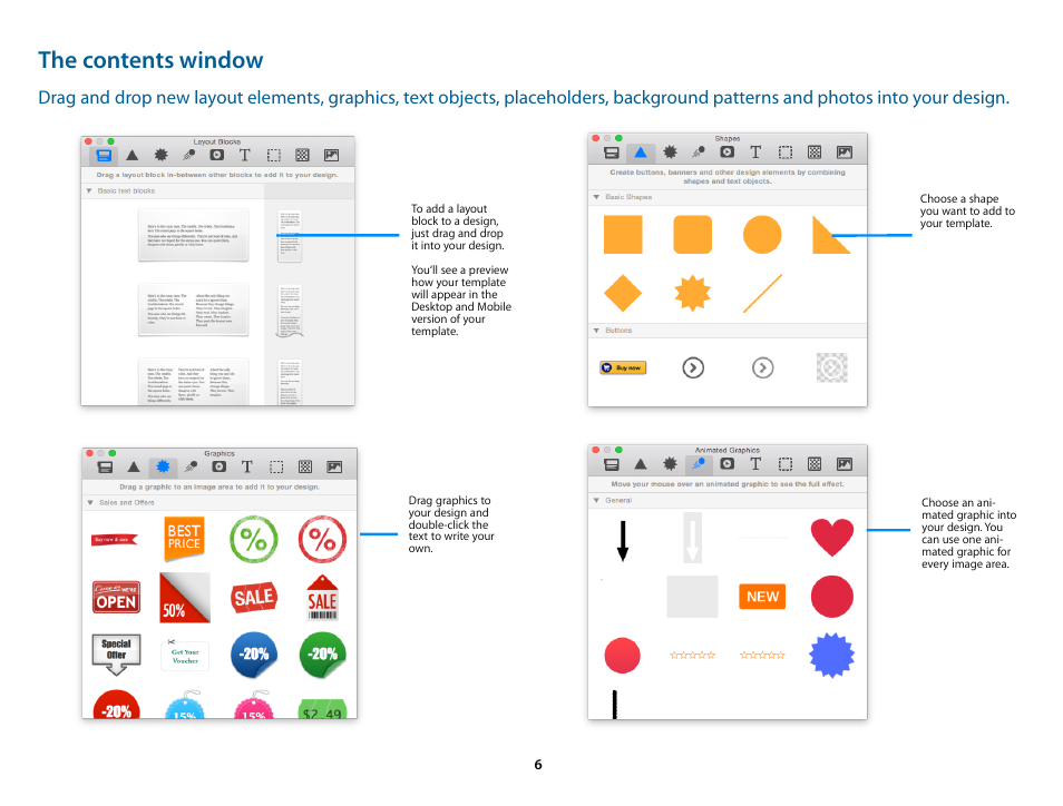 The contents window | equinux Mail Designer Pro 2 User Manual | Page 6 / 50