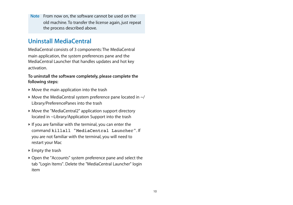 Uninstall mediacentral | equinux MediaCentral 2.8.10 User Manual | Page 10 / 46