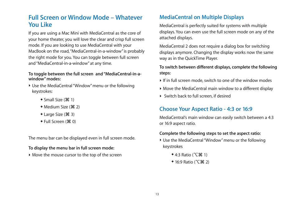 Full screen or window mode – whatever you like, Mediacentral on multiple displays | equinux MediaCentral 2.8.10 User Manual | Page 13 / 46