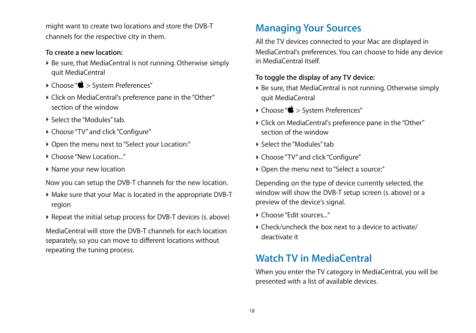 Managing your sources, Watch tv in mediacentral | equinux MediaCentral 2.8.10 User Manual | Page 18 / 46