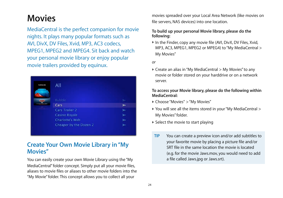 Movies, Create your own movie library in “my movies | equinux MediaCentral 2.8.10 User Manual | Page 24 / 46