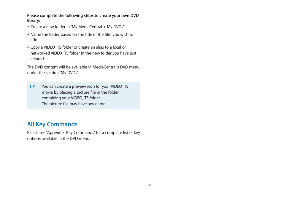 All key commands | equinux MediaCentral 2.8.10 User Manual | Page 33 / 46