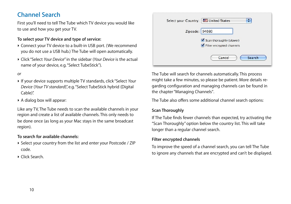 Channel search | equinux The Tube 2.11.4 User Manual | Page 10 / 58