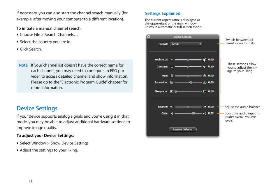 Device settings | equinux The Tube 2.11.4 User Manual | Page 11 / 58