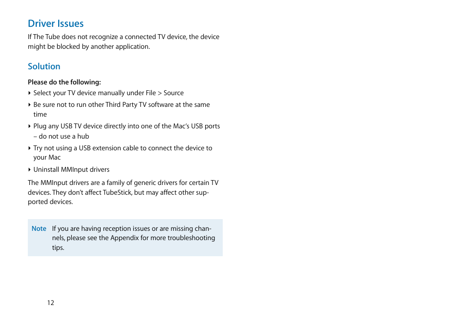 Driver issues | equinux The Tube 2.11.4 User Manual | Page 12 / 58