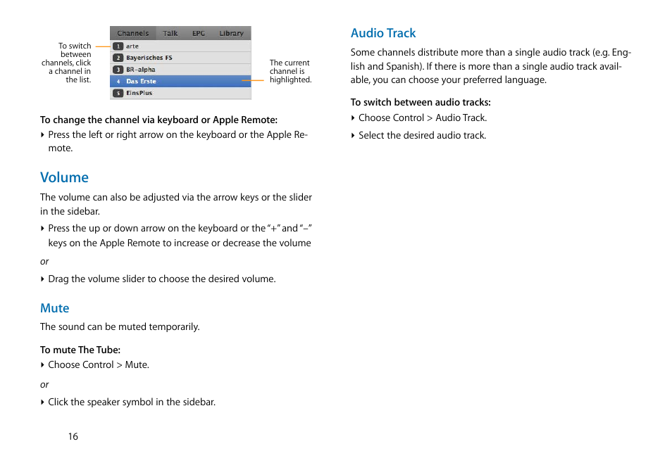 Volume, Mute, Audio track | equinux The Tube 2.11.4 User Manual | Page 16 / 58