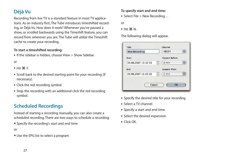 Déjà vu, Scheduled recordings | equinux The Tube 2.11.4 User Manual | Page 27 / 58