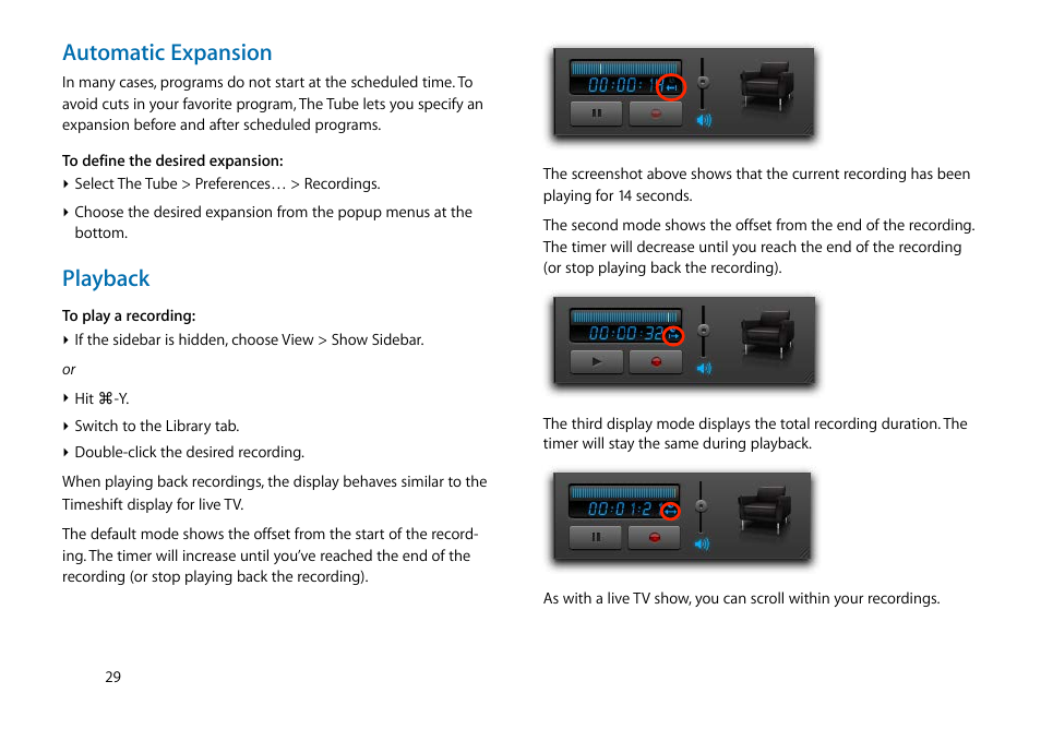 Automatic expansion, Playback | equinux The Tube 2.11.4 User Manual | Page 29 / 58