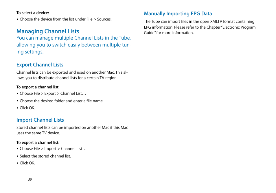 Managing channel lists | equinux The Tube 2.11.4 User Manual | Page 39 / 58