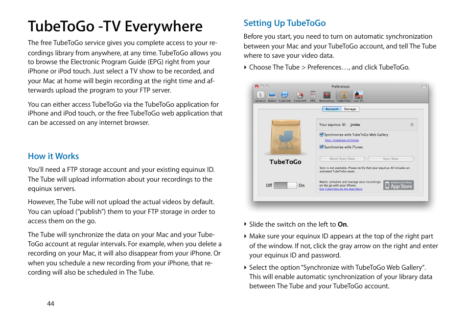 Tubetogo -tv everywhere | equinux The Tube 2.11.4 User Manual | Page 44 / 58