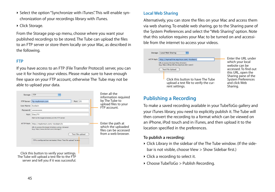 Publishing a recording | equinux The Tube 2.11.4 User Manual | Page 45 / 58