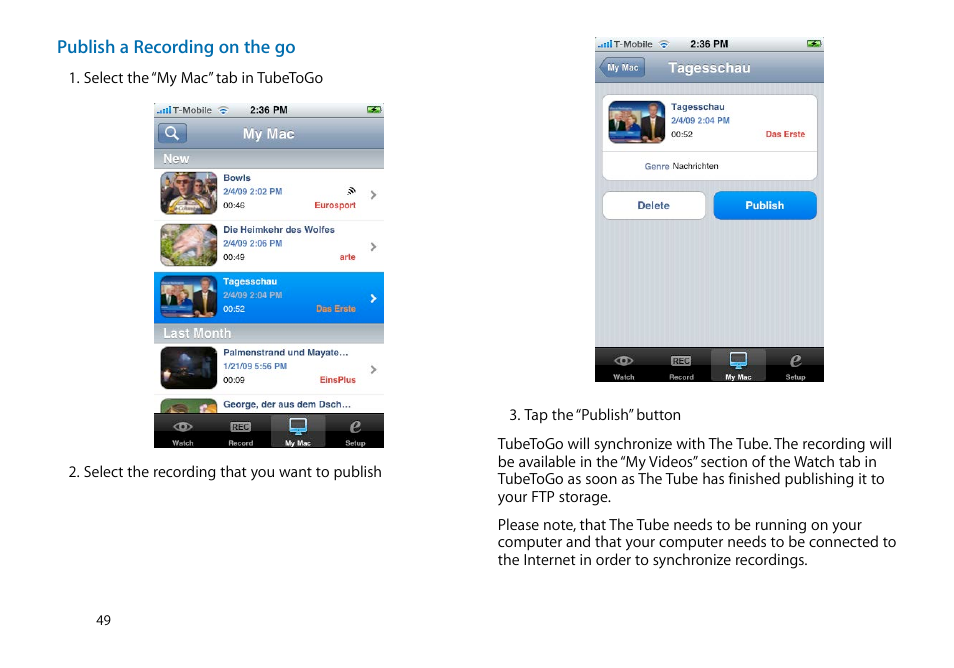 Publish a recording on the go 49 | equinux The Tube 2.11.4 User Manual | Page 49 / 58