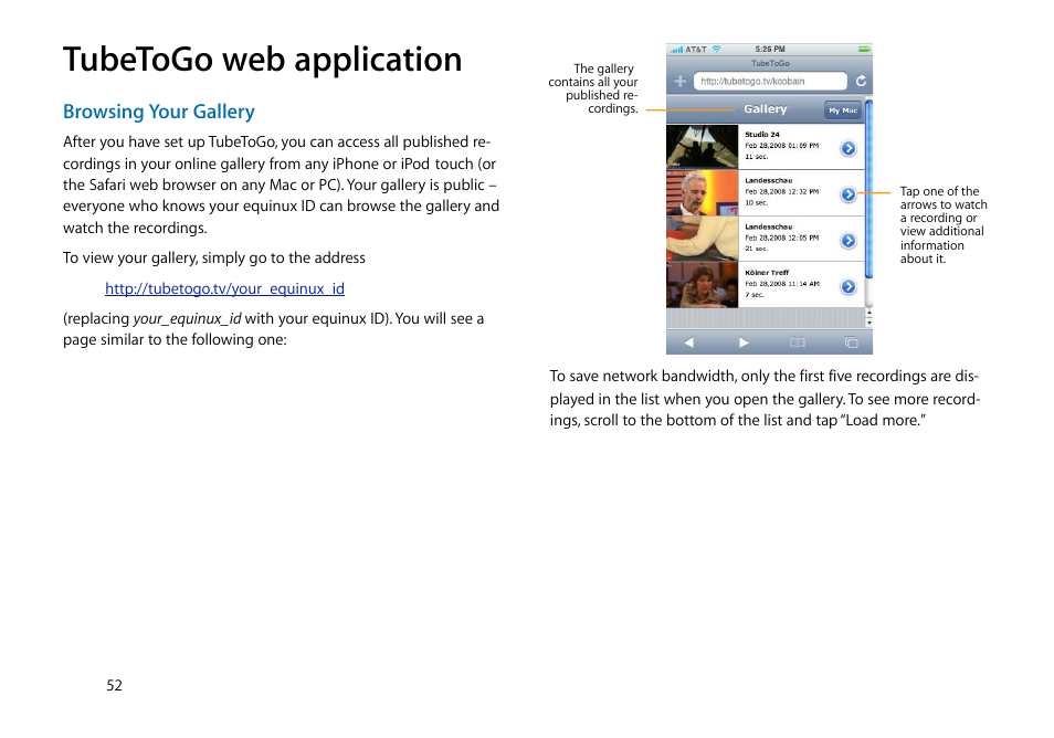 Tubetogo web application, Browsing your gallery | equinux The Tube 2.11.4 User Manual | Page 52 / 58
