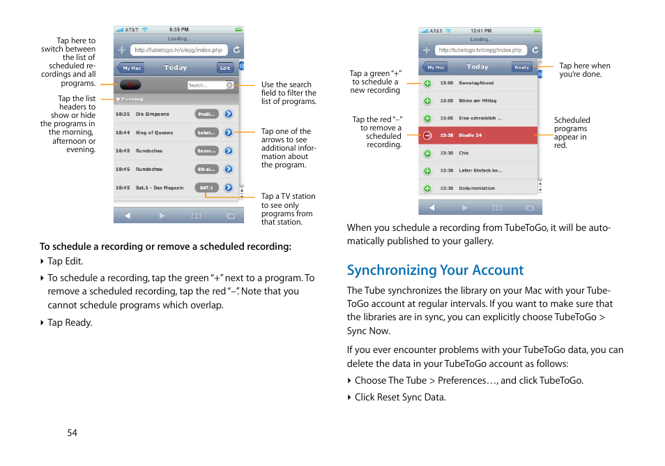 Synchronizing your account | equinux The Tube 2.11.4 User Manual | Page 54 / 58