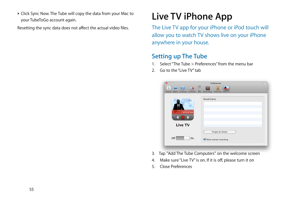 Live tv iphone app, Setting up the tube | equinux The Tube 2.11.4 User Manual | Page 55 / 58