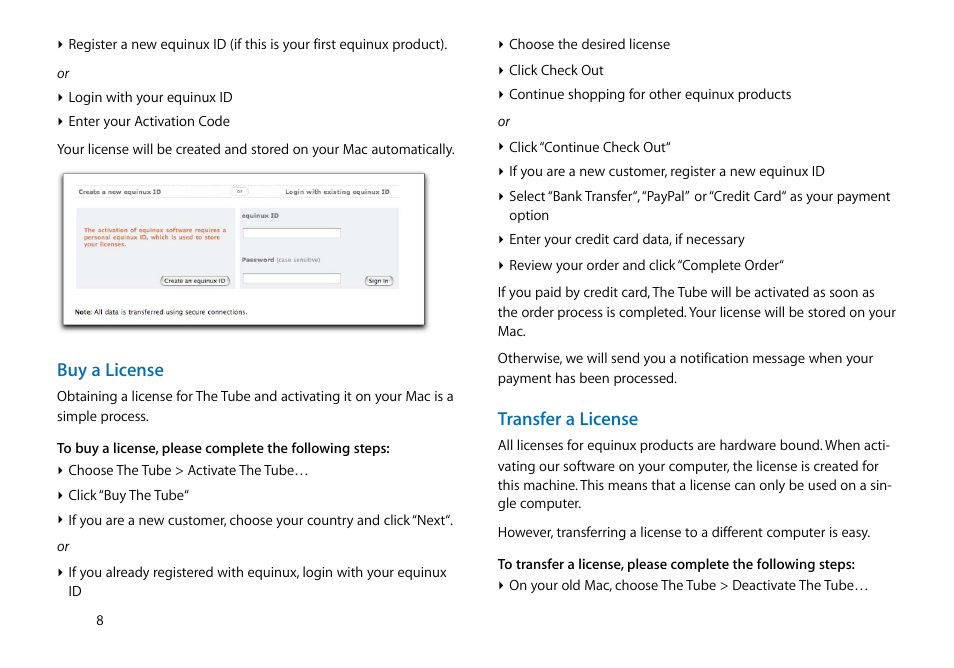 Buy a license, Transfer a license | equinux The Tube 2.11.4 User Manual | Page 8 / 58