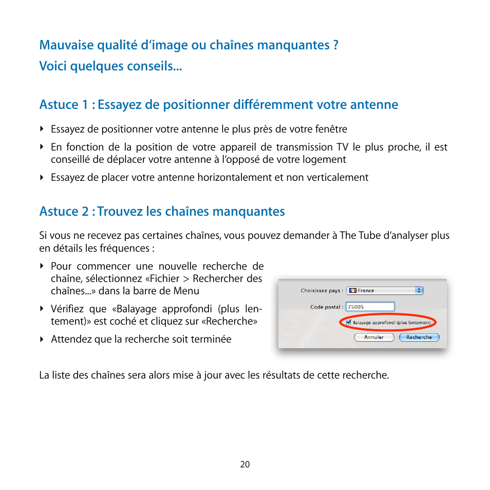 Astuce 2 : trouvez les chaînes manquantes | equinux TubeStick User Manual | Page 20 / 24