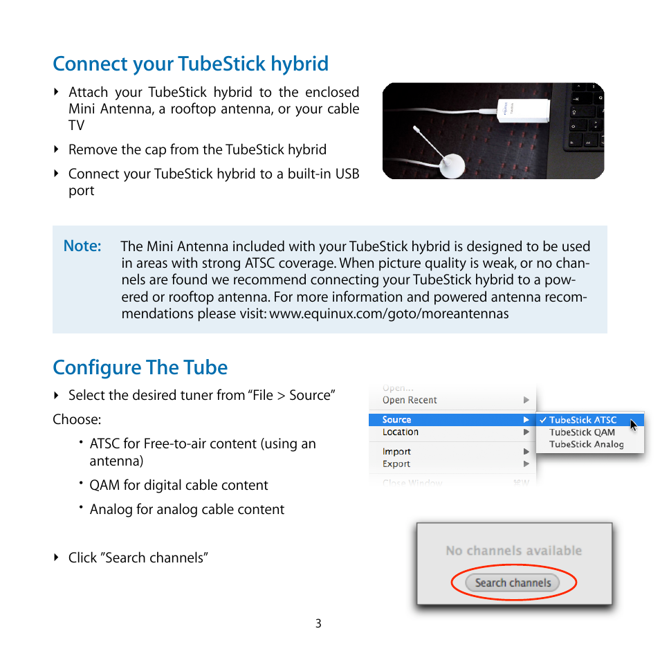 Connect your tubestick hybrid, Configure the tube | equinux TubeStick Hybrid User Manual | Page 3 / 8