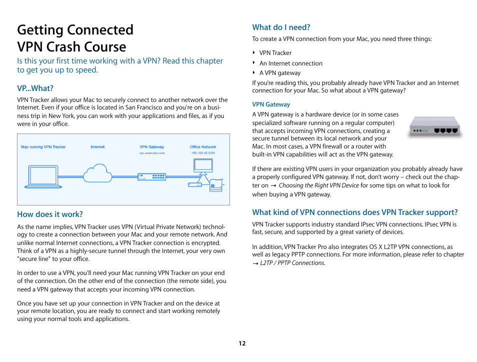 Getting connected, Vpn crash course, E our → vpn crash course | Getting connected vpn crash course | equinux VPN Tracker 8.1.1 User Manual | Page 12 / 83