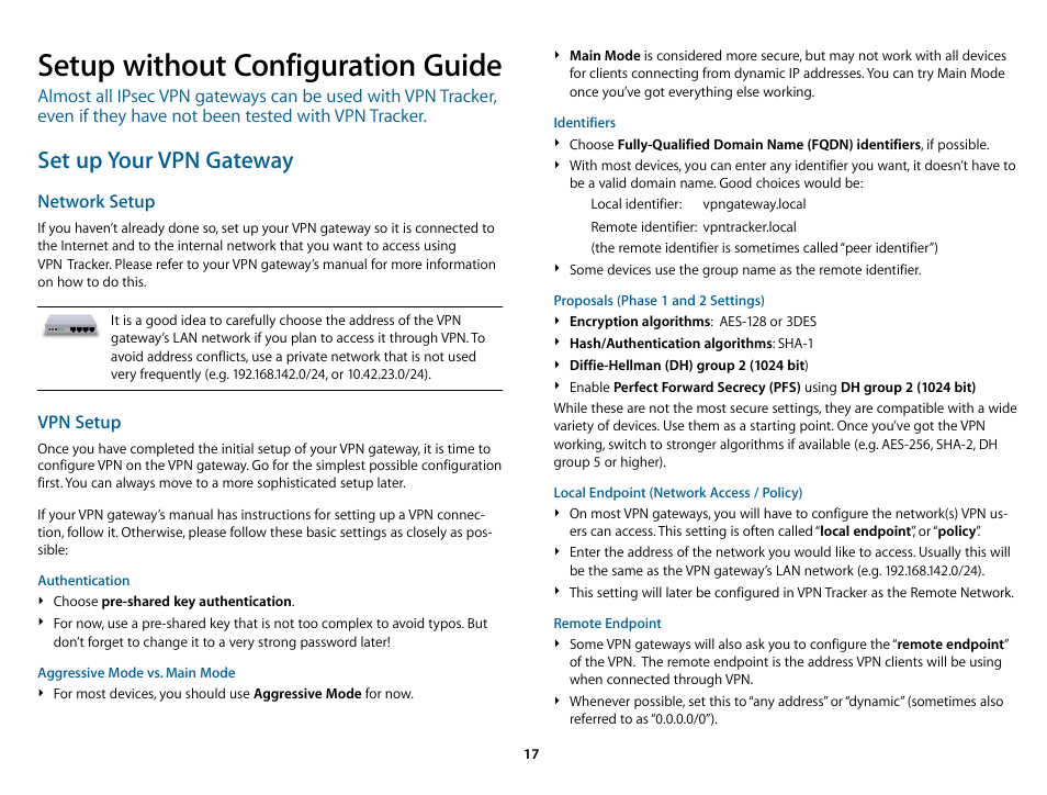 Setup without configuration guide, Set up your vpn gateway | equinux VPN Tracker 8.1.1 User Manual | Page 17 / 83