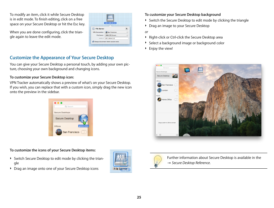 Customize the appearance of your secure desktop | equinux VPN Tracker 8.1.1 User Manual | Page 25 / 83