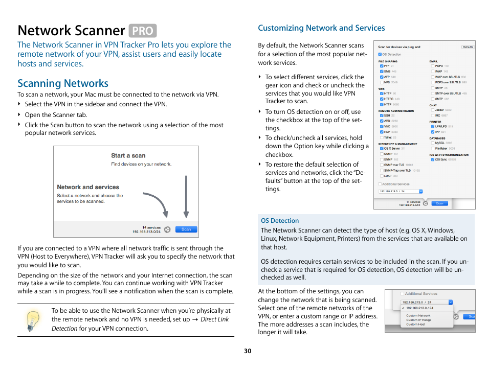 Network scanner, Scanning networks | equinux VPN Tracker 8.1.1 User Manual | Page 30 / 83