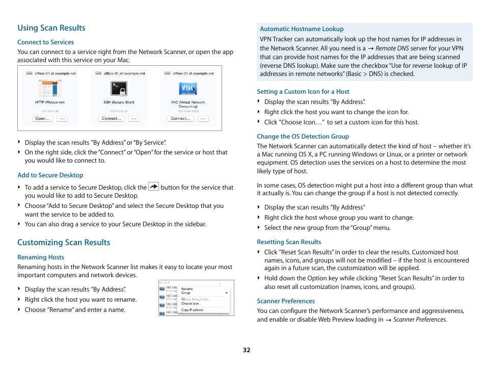 Using scan results, Customizing scan results | equinux VPN Tracker 8.1.1 User Manual | Page 32 / 83