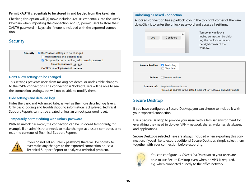 Security, Secure desktop | equinux VPN Tracker 8.1.1 User Manual | Page 36 / 83