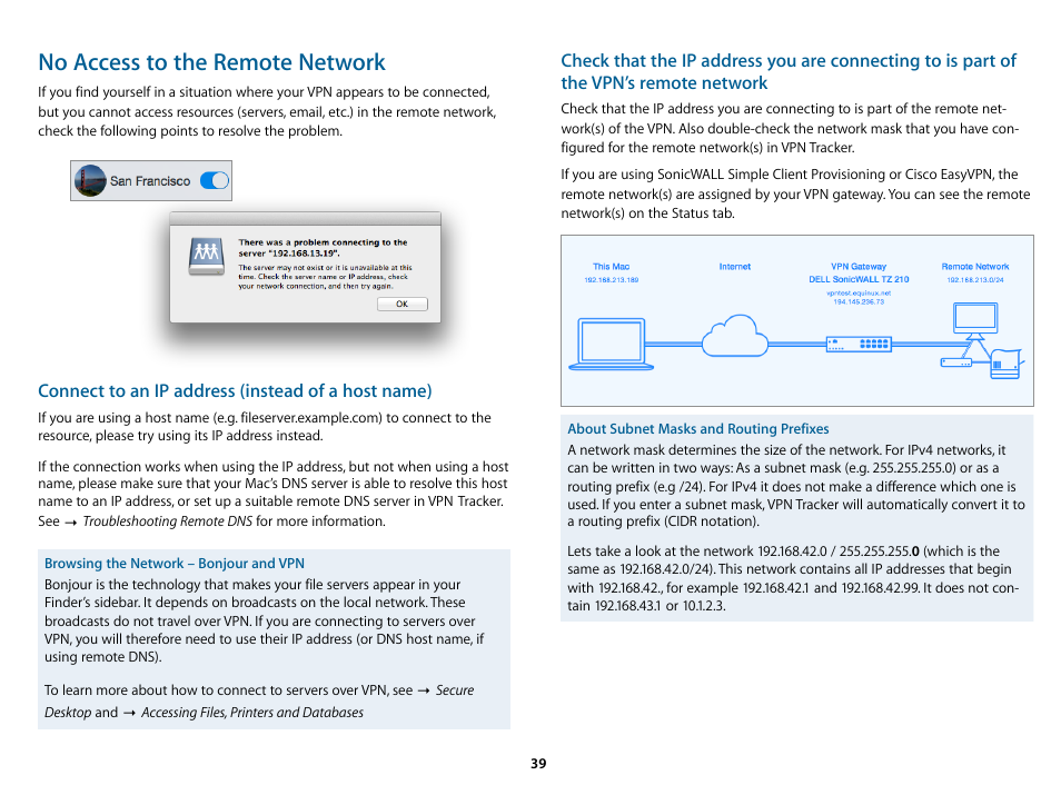 No access to the remote network | equinux VPN Tracker 8.1.1 User Manual | Page 39 / 83