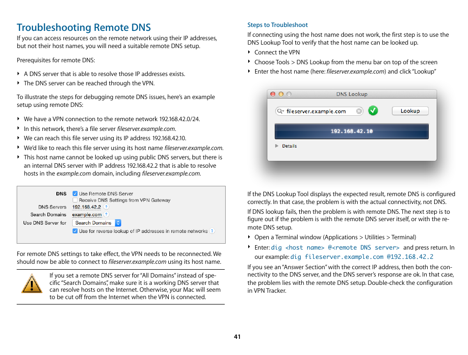 Troubleshooting remote dns | equinux VPN Tracker 8.1.1 User Manual | Page 41 / 83