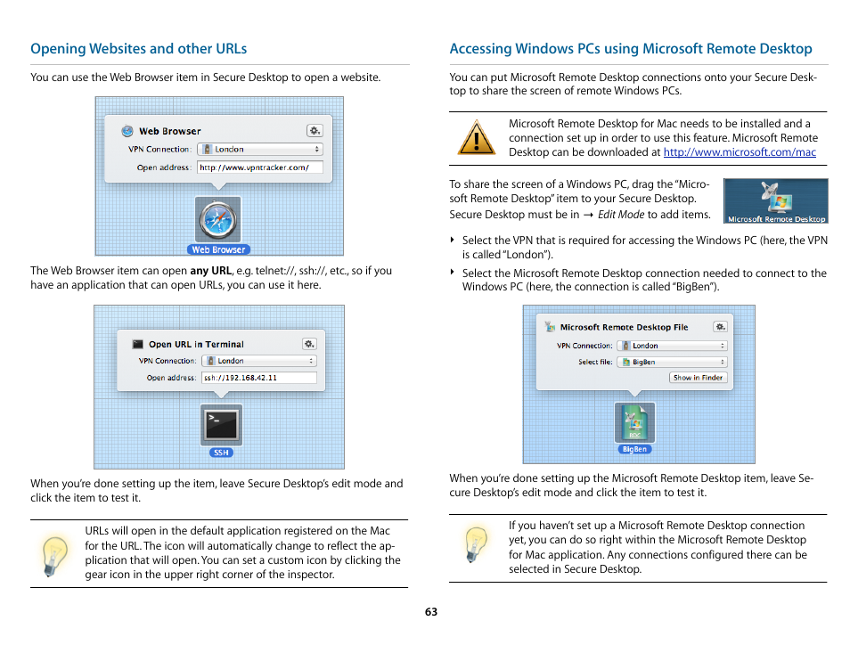 Opening websites and other urls | equinux VPN Tracker 8.1.1 User Manual | Page 63 / 83