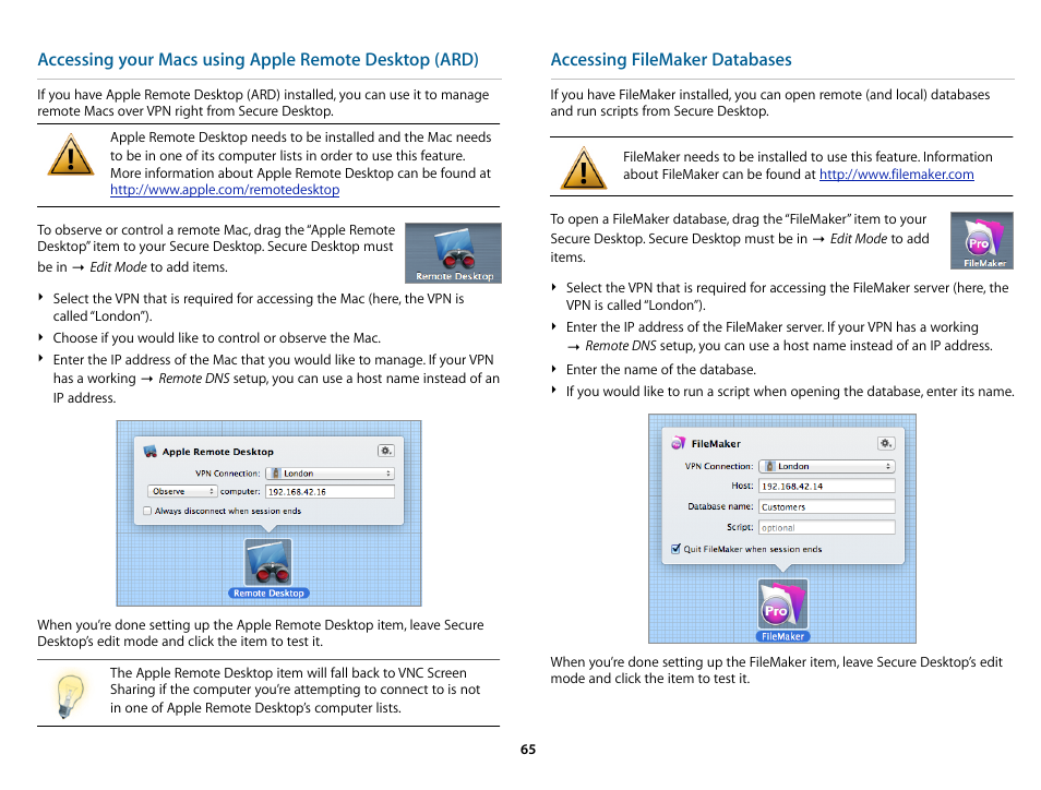 Accessing filemaker databases | equinux VPN Tracker 8.1.1 User Manual | Page 65 / 83