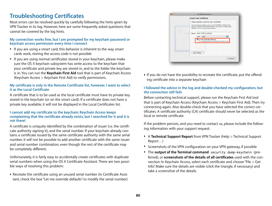 Troubleshooting certificates | equinux VPN Tracker 8.1.1 User Manual | Page 80 / 83