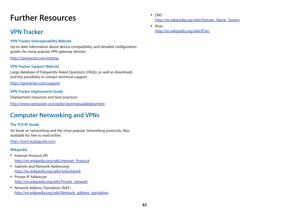 Further resources, Vpn tracker, Computer networking and vpns | equinux VPN Tracker 8.1.1 User Manual | Page 82 / 83