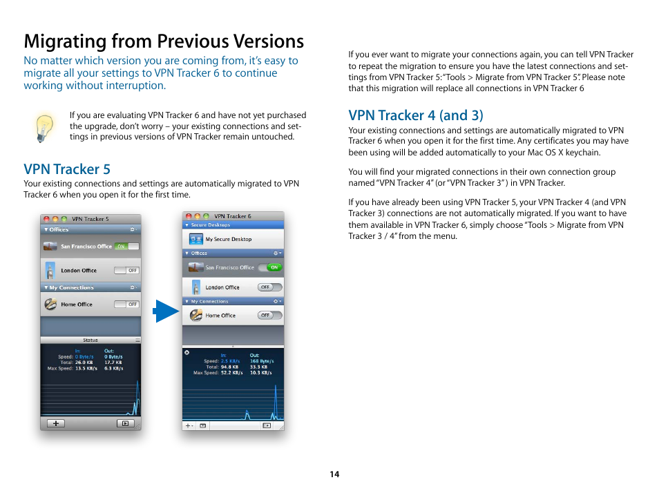 Migrating from previous versions, Vpn tracker 5, Vpn tracker 4 (and 3) | equinux VPN Tracker 6.4.6 User Manual | Page 14 / 78