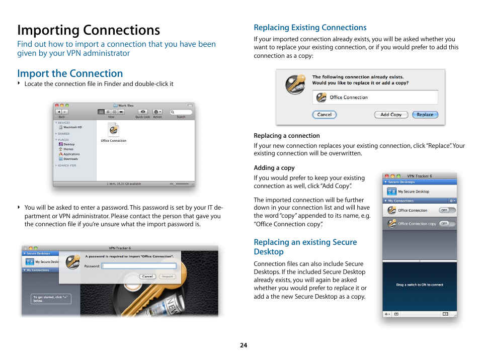Importing connections, Import the connection | equinux VPN Tracker 6.4.6 User Manual | Page 24 / 78