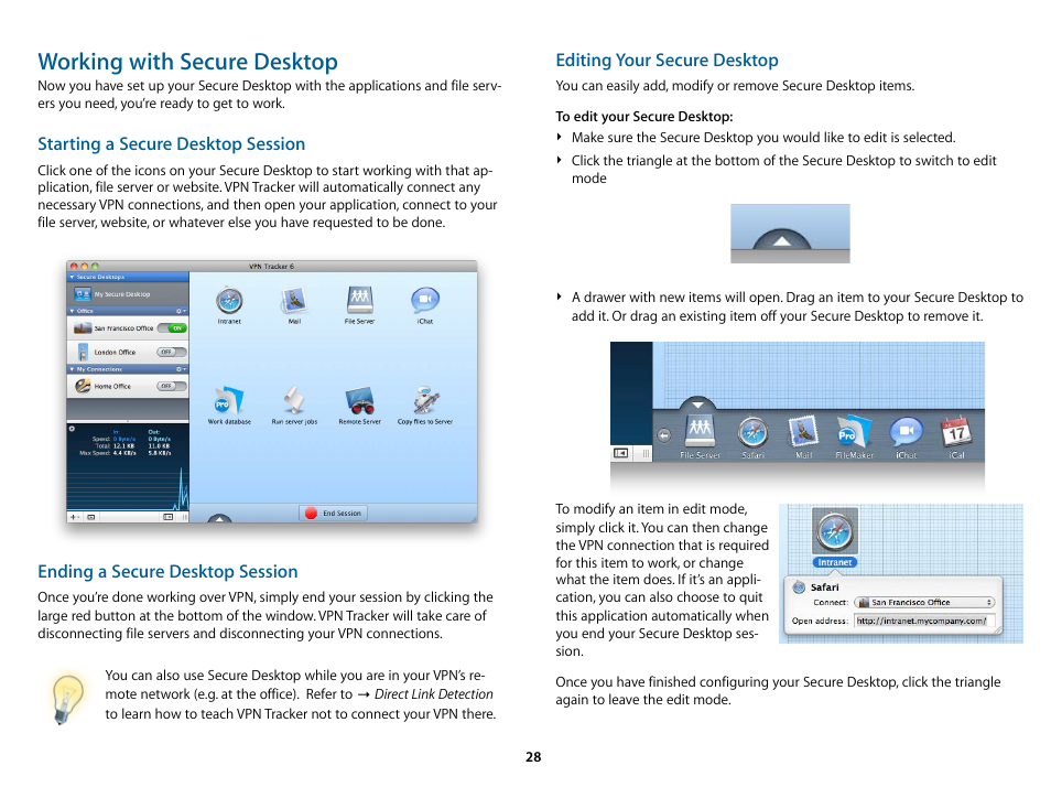 Working with secure desktop | equinux VPN Tracker 6.4.6 User Manual | Page 28 / 78
