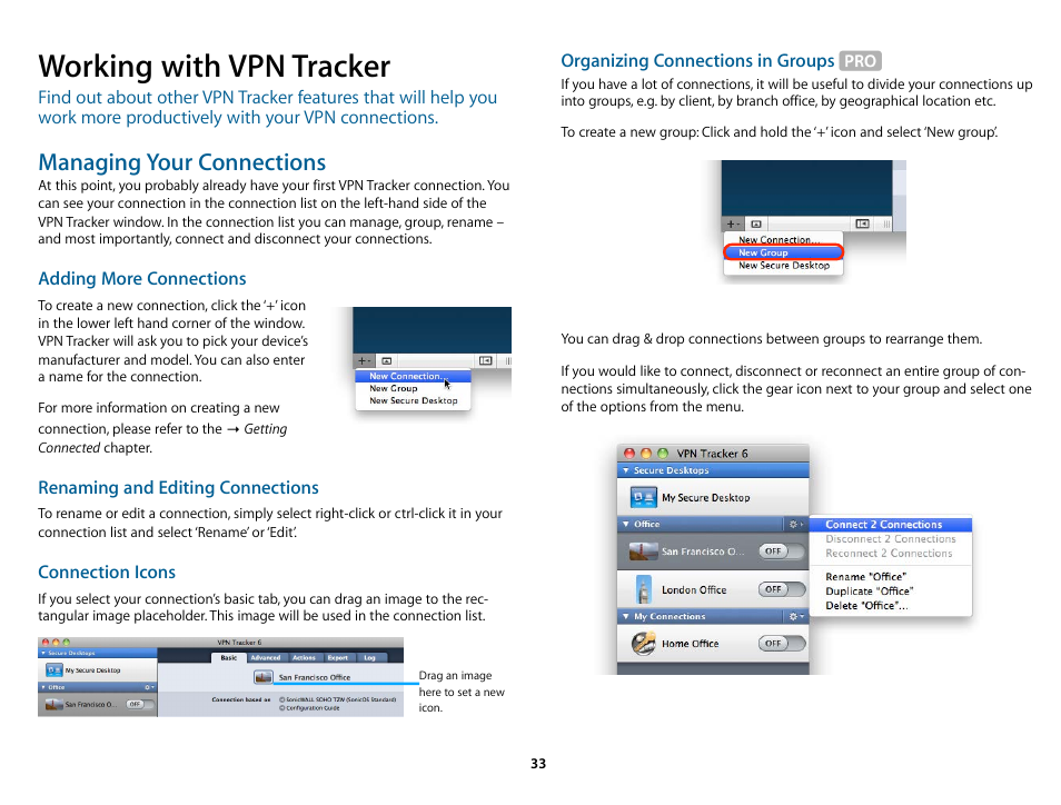 Working with vpn tracker, Managing your connections, Ed in detail in | Working with vpn, Tracker t | equinux VPN Tracker 6.4.6 User Manual | Page 33 / 78