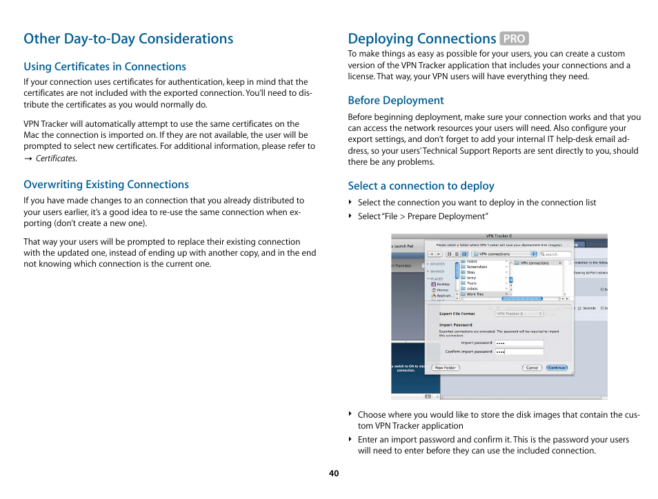 Deploying connections, Other day-to-day considerations | equinux VPN Tracker 6.4.6 User Manual | Page 40 / 78