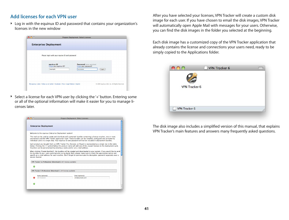 Add licenses for each vpn user | equinux VPN Tracker 6.4.6 User Manual | Page 41 / 78