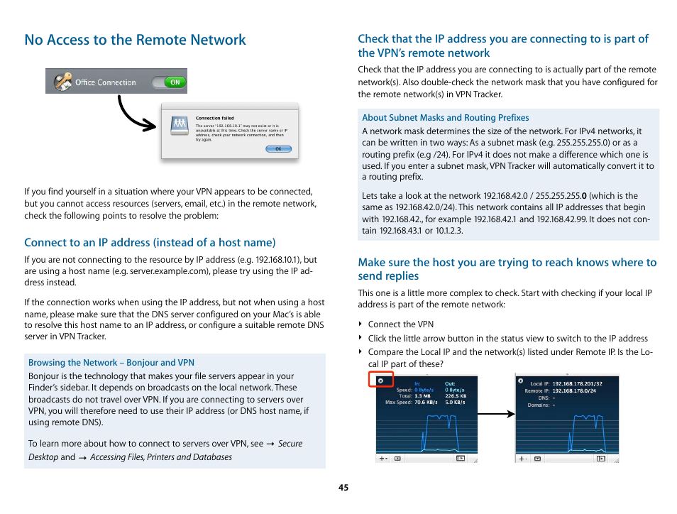 No access to the remote network | equinux VPN Tracker 6.4.6 User Manual | Page 45 / 78