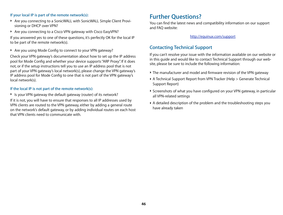 Further questions | equinux VPN Tracker 6.4.6 User Manual | Page 46 / 78
