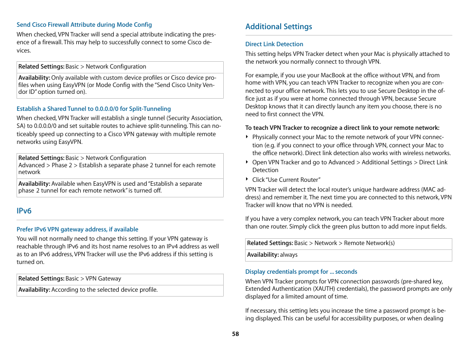 Ipv6, Additional settings | equinux VPN Tracker 6.4.6 User Manual | Page 58 / 78