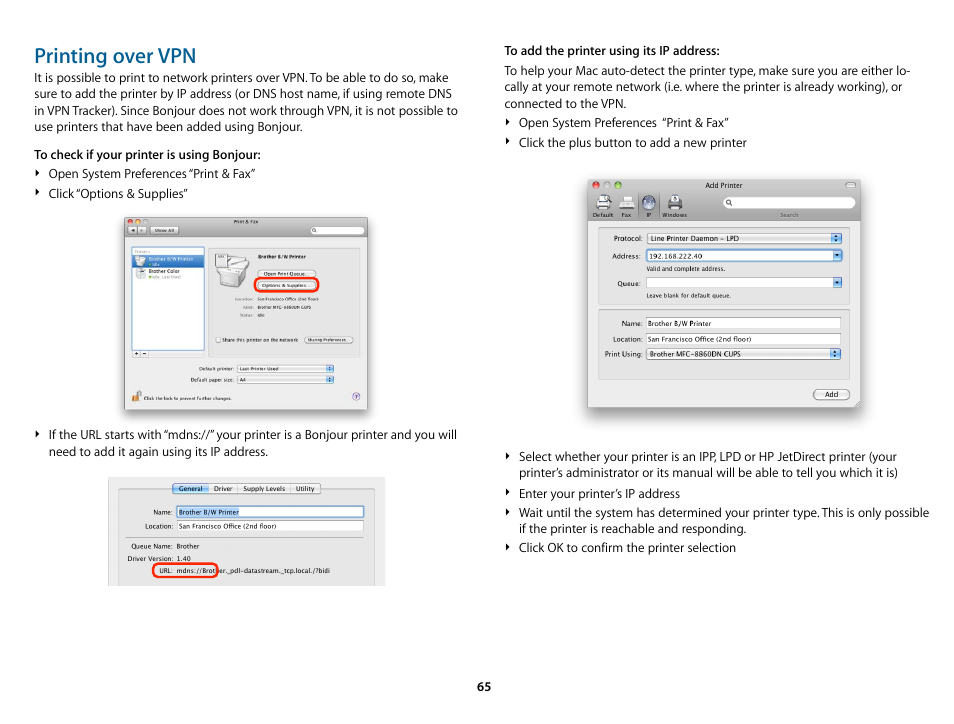 Printing over vpn | equinux VPN Tracker 6.4.6 User Manual | Page 65 / 78